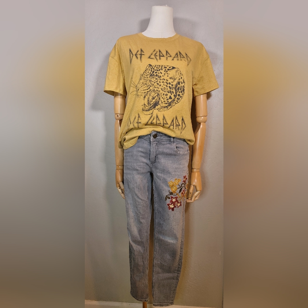 Zara Gray Floral Embroidered Jeans, Size 6
